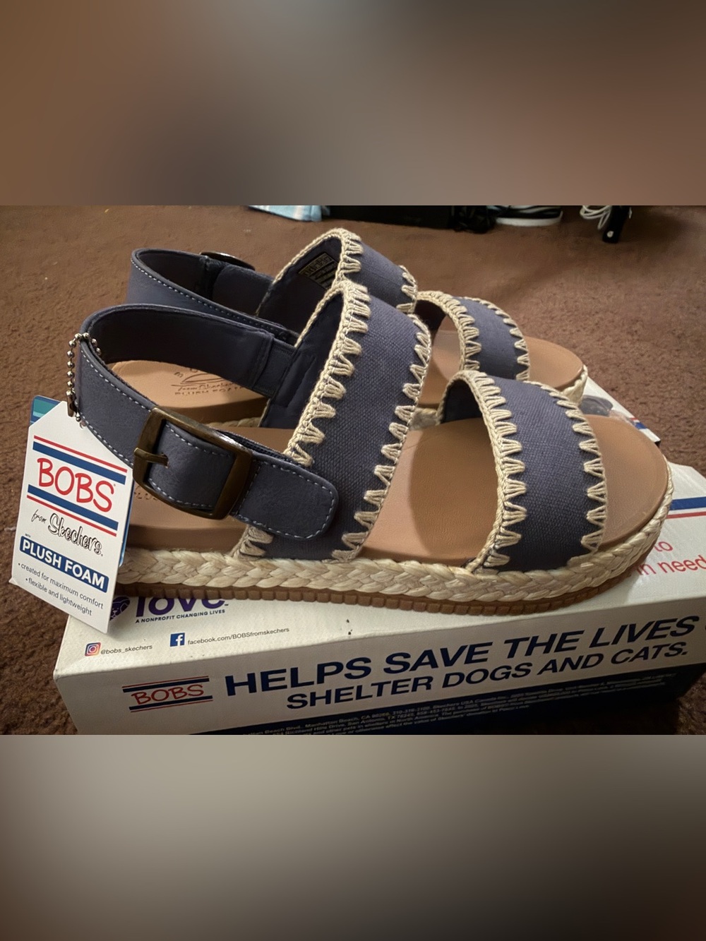 Skechers Navy Espadrille Wedge Sandals with Contrast Stitching